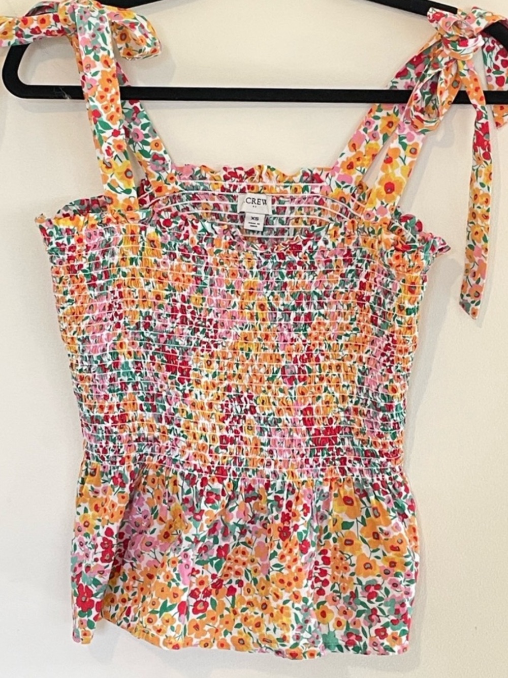 J. Crew Floral Smocked Tie-Strap Tank Top in Yellow, Pink, Green